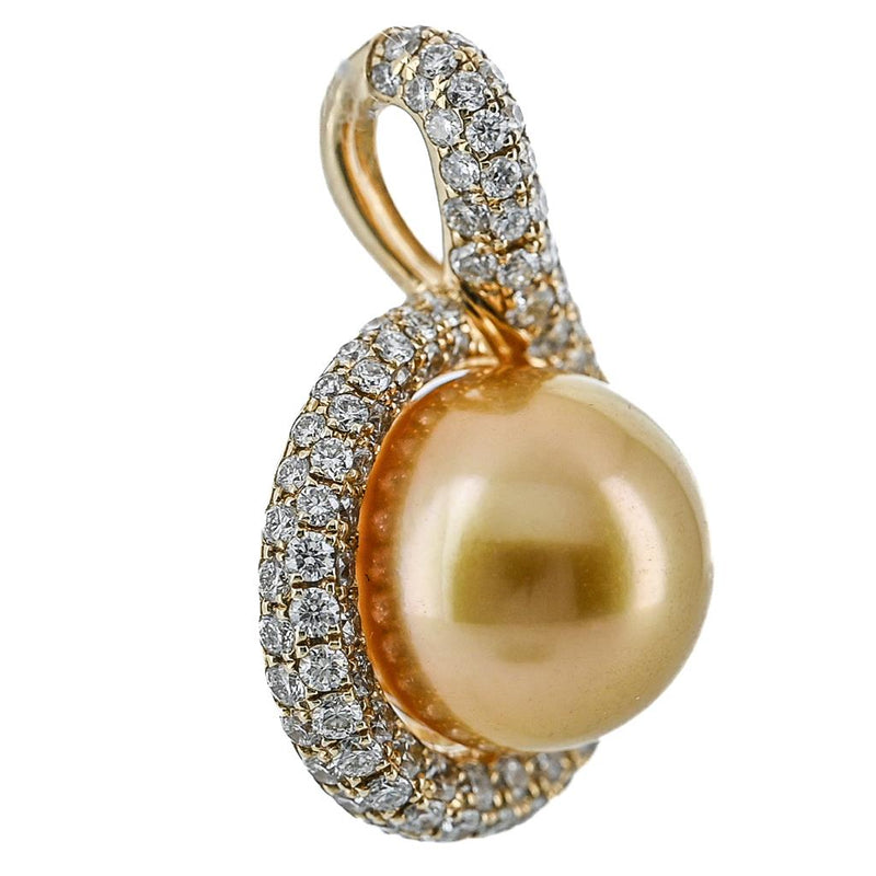 0.98CTW South Sea Pearl + Diamond Halo Pendant - 14K White Gold
