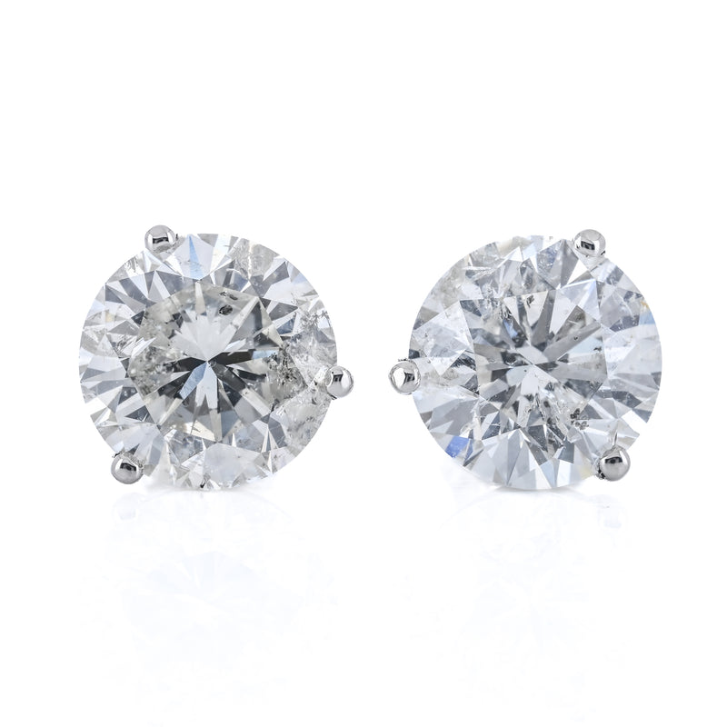 6.11CTW Round Diamond Stud Earrings - Martini Set + 3-Prong - 14K White Gold