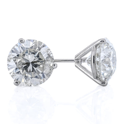 6.11CTW Round Diamond Stud Earrings - Martini Set + 3-Prong - 14K White Gold