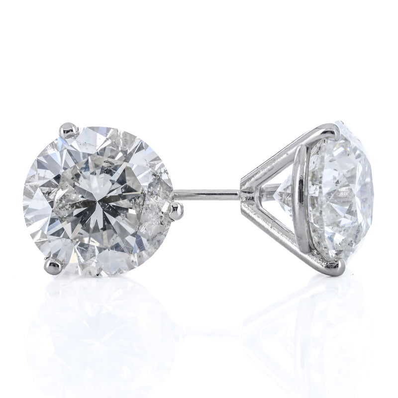 6.11CTW Round Diamond Stud Earrings - Martini Set + 3-Prong - 14K White Gold