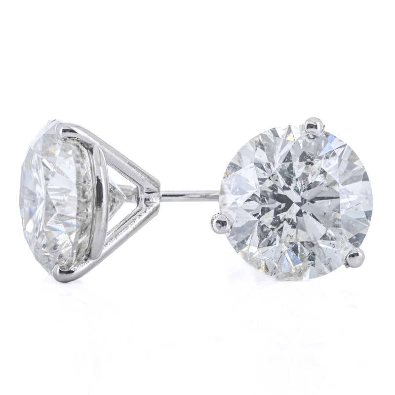 6.11CTW Round Diamond Stud Earrings - Martini Set + 3-Prong - 14K White Gold
