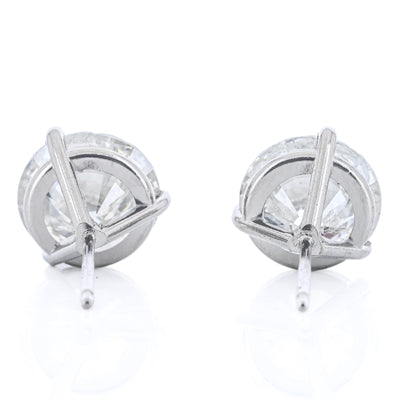 6.11CTW Round Diamond Stud Earrings - Martini Set + 3-Prong - 14K White Gold