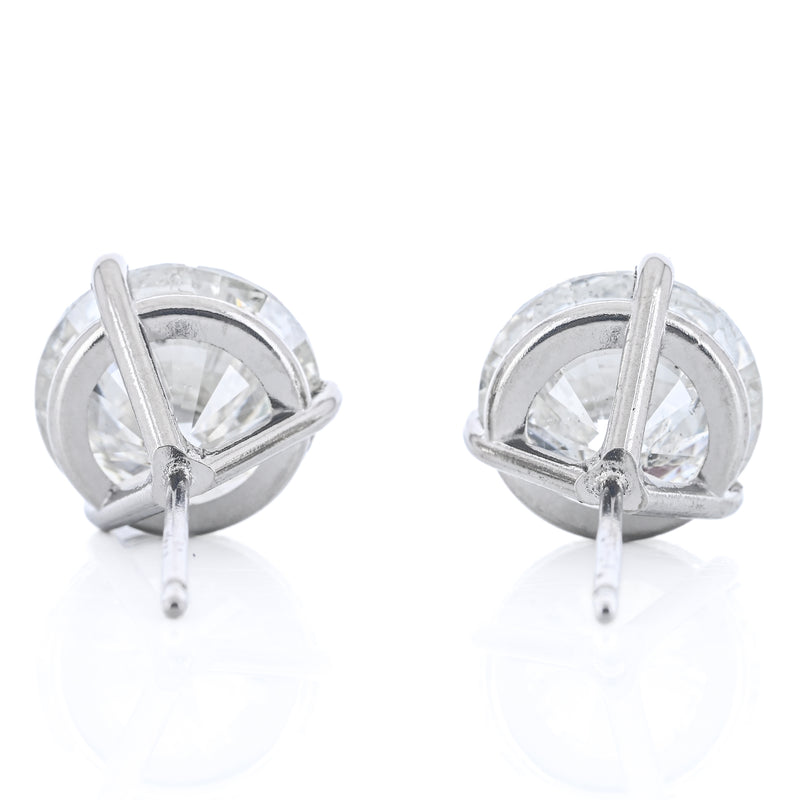6.11CTW Round Diamond Stud Earrings - Martini Set + 3-Prong - 14K White Gold