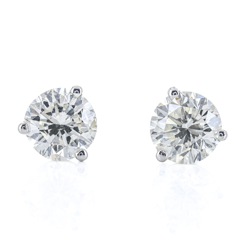 1.4CTW Round Diamond Stud Earrings - Martini Set + 3 Prong - 14K White Gold