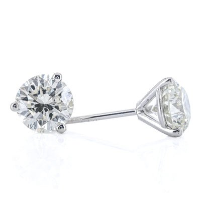 1.4CTW Round Diamond Stud Earrings - Martini Set + 3 Prong - 14K White Gold