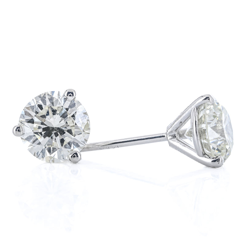1.4CTW Round Diamond Stud Earrings - Martini Set + 3 Prong - 14K White Gold