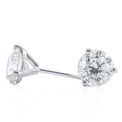 1.4CTW Round Diamond Stud Earrings - Martini Set + 3 Prong - 14K White Gold