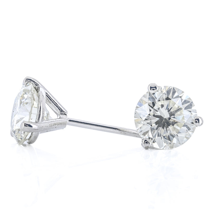 1.4CTW Round Diamond Stud Earrings - Martini Set + 3 Prong - 14K White Gold