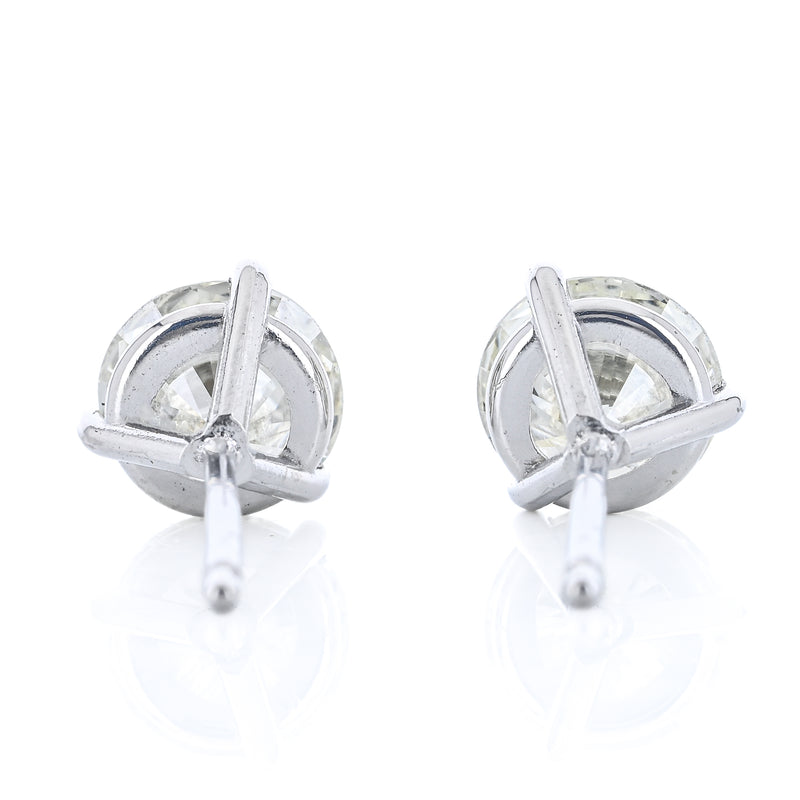 1.4CTW Round Diamond Stud Earrings - Martini Set + 3 Prong - 14K White Gold