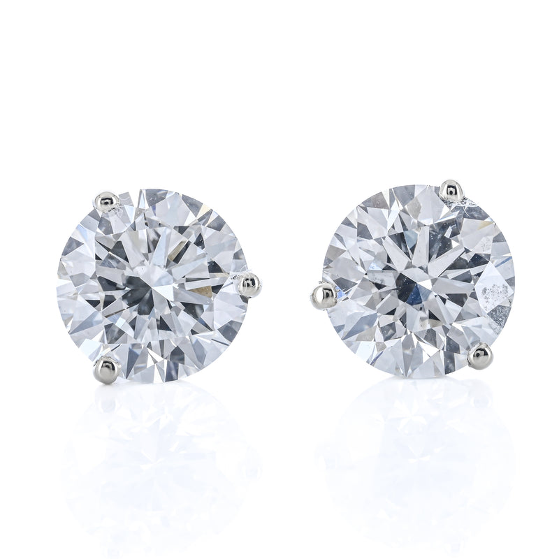 4.09CTW Lab Grown Round Diamond Stud Earrings - Martini Set + 3 Prong - 14K White Gold