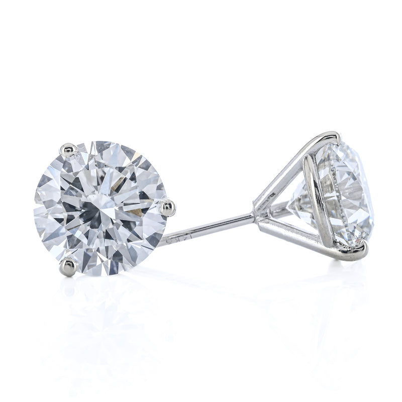 4.09CTW Lab Grown Round Diamond Stud Earrings - Martini Set + 3 Prong - 14K White Gold
