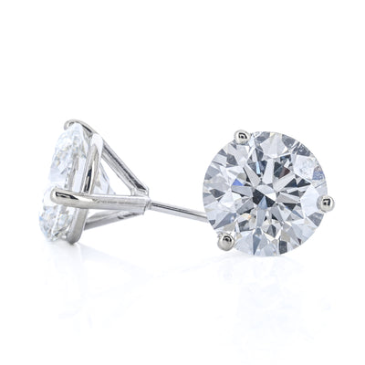 4.09CTW Lab Grown Round Diamond Stud Earrings - Martini Set + 3 Prong - 14K White Gold