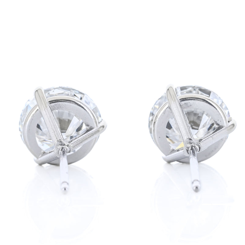 4.09CTW Lab Grown Round Diamond Stud Earrings - Martini Set + 3 Prong - 14K White Gold