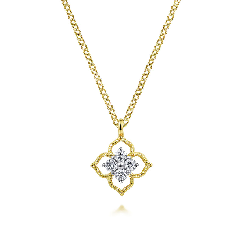 .12CTW Diamond Floral Pendant, 17.5" - 14K Yellow Gold