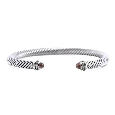 David Yurman | Morganite Cable Classic Bracelet + .13CTW Round Diamonds, Size L  - 925 Sterling Silver