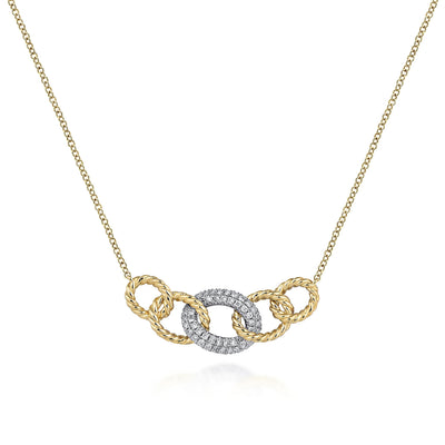 0.21ctw Round Diamond Twisted Rope Link Station Necklace - 14K Multi-Tone Gold