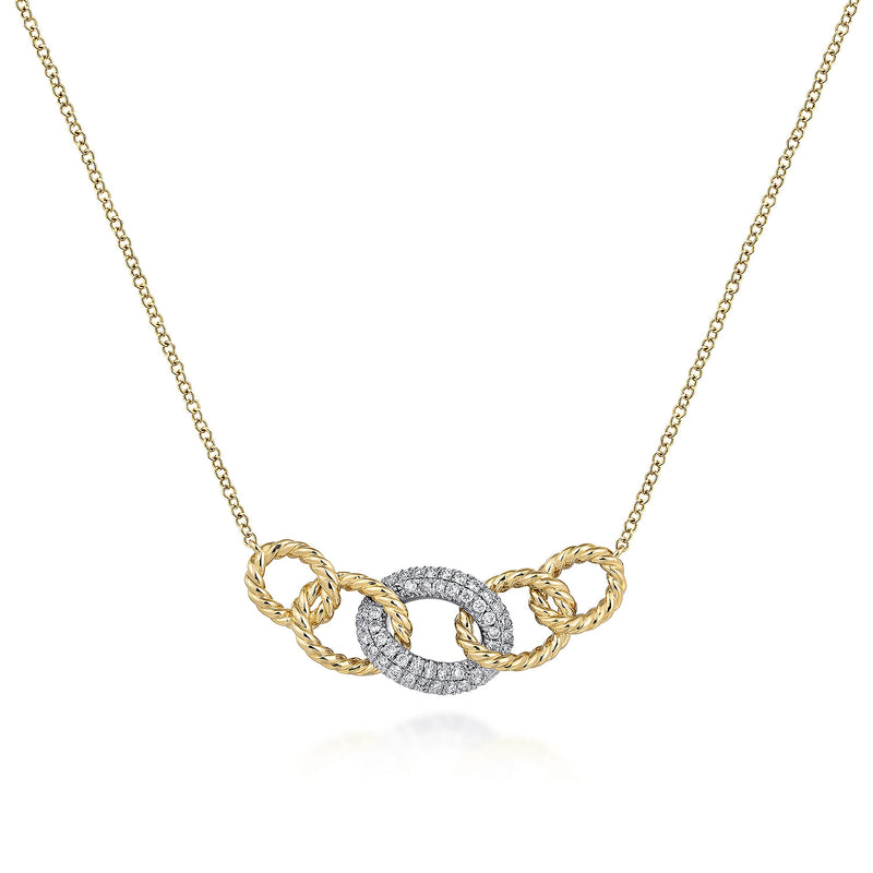 0.21ctw Round Diamond Twisted Rope Link Station Necklace - 14K Multi-Tone Gold