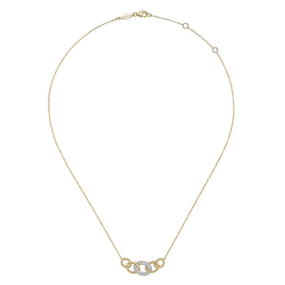 0.21ctw Round Diamond Twisted Rope Link Station Necklace - 14K Multi-Tone Gold