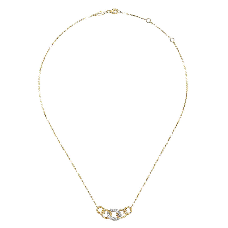 0.21ctw Round Diamond Twisted Rope Link Station Necklace - 14K Multi-Tone Gold