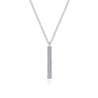 0.07ctw Round Diamond Bar Milgrain Pendant Necklace - 14K White Gold
