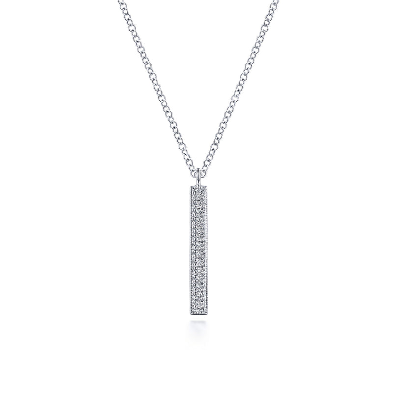 0.07ctw Round Diamond Bar Milgrain Pendant Necklace - 14K White Gold