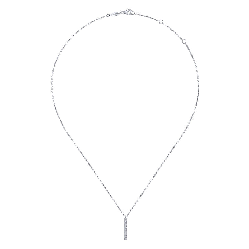 0.07ctw Round Diamond Bar Milgrain Pendant Necklace - 14K White Gold
