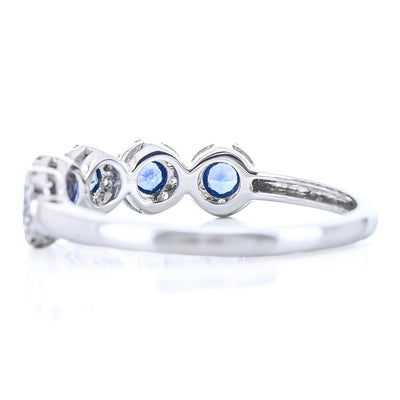 .58CTW Round Sapphire + Diamond Band - Halo - 14K White Gold