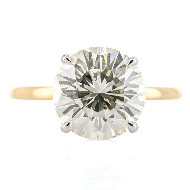 4.08CT Round Diamond Engagement Ring - Solitaire - 14K Yellow Gold + White Gold