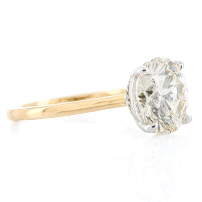 4.08CT Round Diamond Engagement Ring - Solitaire - 14K Yellow Gold + White Gold