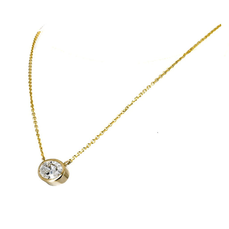 1.79ct Lab-Grown Oval Diamond Bezel Pendant, 18” – 14K Yellow Gold