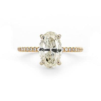 2.49ctw Oval Diamond Engagement Ring - Hidden Halo + Pavé Band - Yellow Gold