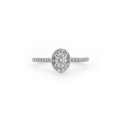 0.57ct Oval Halo Diamond Engagement Ring -  White Gold