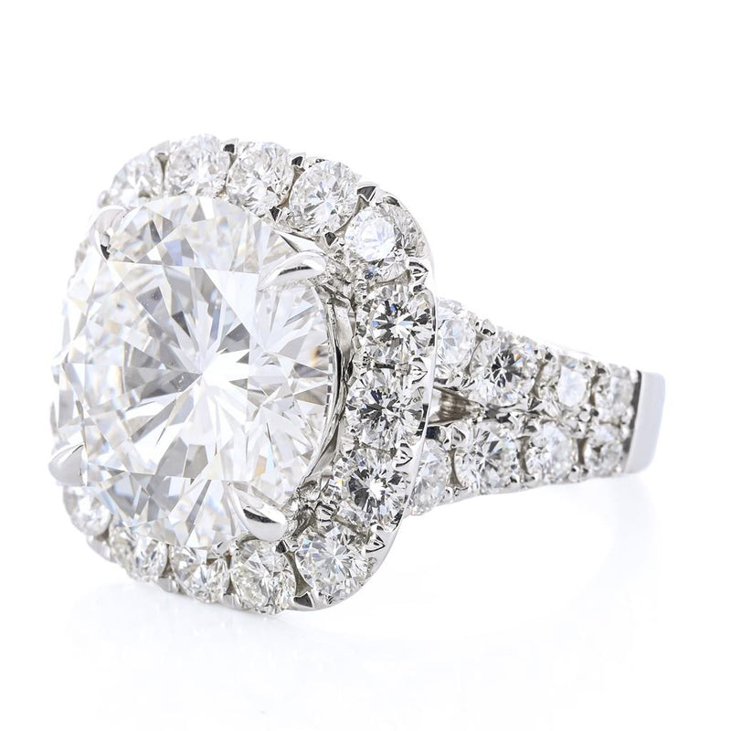 11.14CTW Round Diamond Engagement Ring - Halo - 18K White Gold