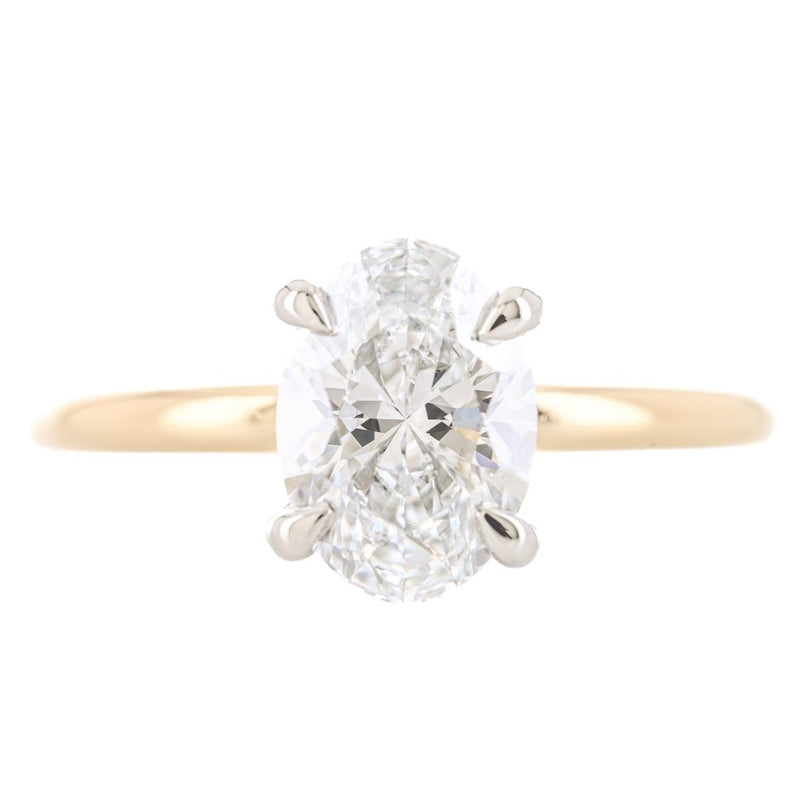 1.59CTW Oval Lab-Grown Diamond Engagement Ring - Hidden Halo + Solitaire - 14K Yellow Gold + 950 Platinum