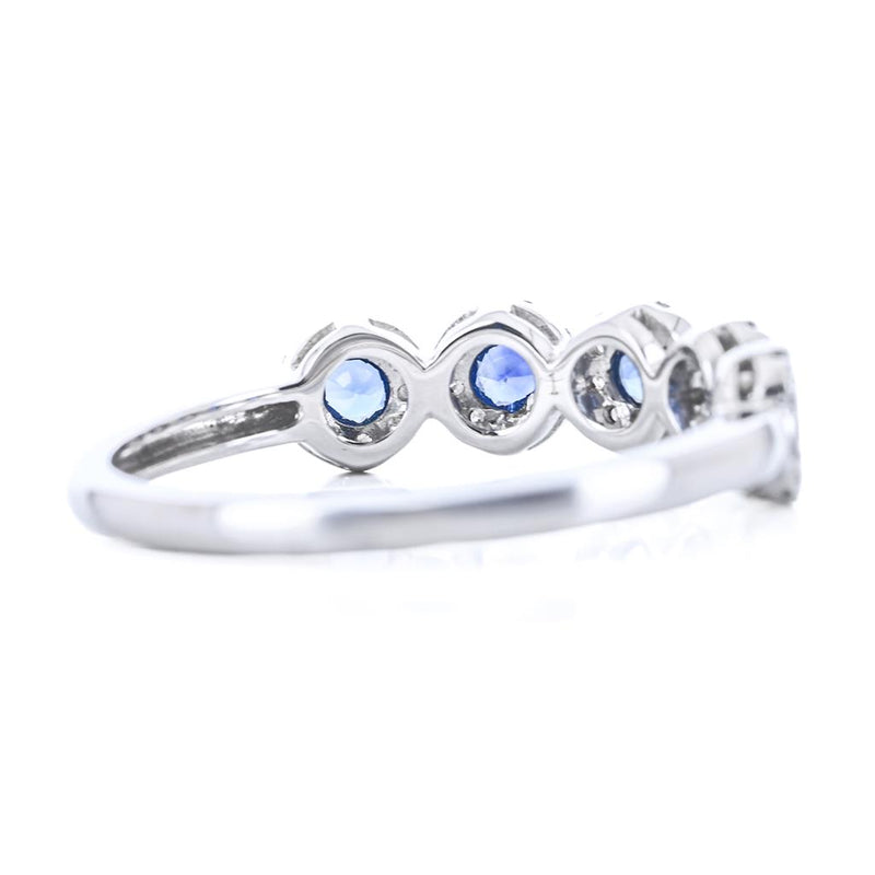 .58CTW Round Sapphire + Diamond Band - Halo - 14K White Gold