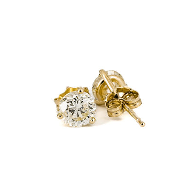 1.23ctw Round Natural Diamond Stud Earrings - 14k Yellow Gold