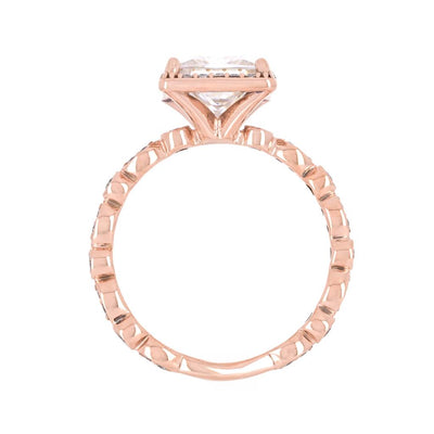 2.25tw Princess Moissanite + Diamond Engagement Ring, Halo, Scalloped - 14K Rose Gold