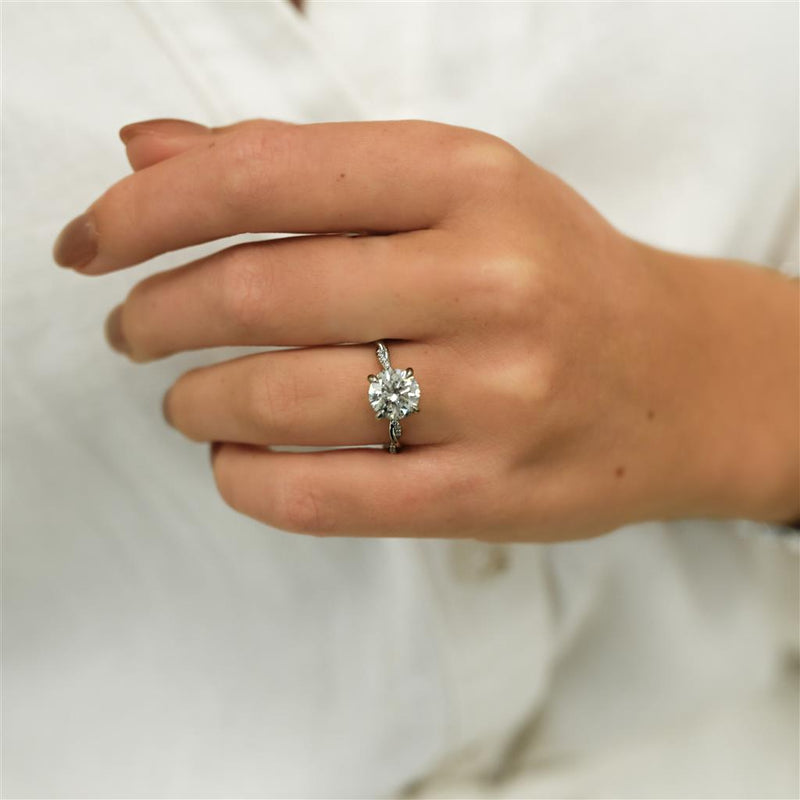 2.12CTW Round Diamond Engagement Ring - Hidden Scalloped Halo + Twisted Diamond Band - 14K White Gold