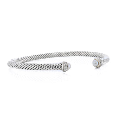 David Yurman | Classic Cable Bracelet - Diamond + Pearl, 6.75" - 925 Sterling Silver
