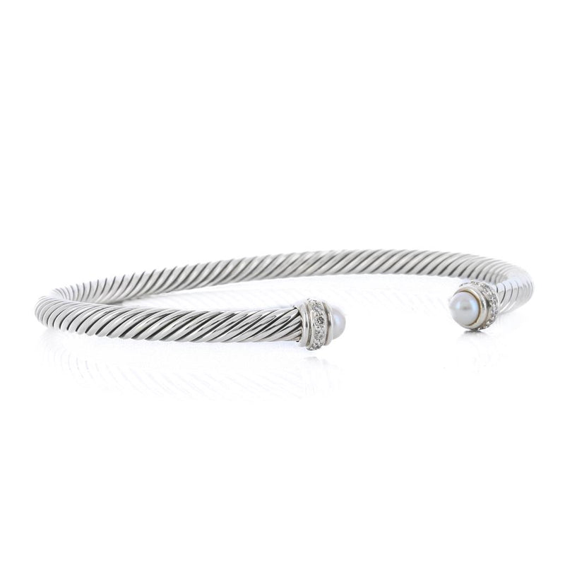 David Yurman | Classic Cable Bracelet - Diamond + Pearl, 6.75" - 925 Sterling Silver