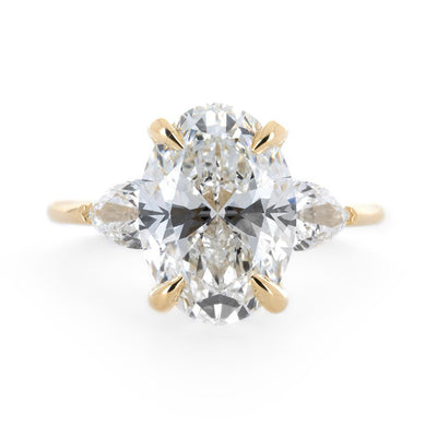 4.83CTW Oval + Pear Three-Stone Lab Grown Diamond Engagement Ring - 14K Yellow Gold