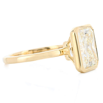 5.02CT Radiant Diamond Engagement Ring - Bezel + Solitaire - 14K Yellow Gold