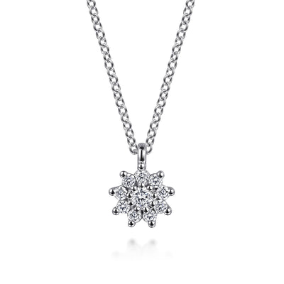 .19CTW White Sapphire Cluster Pendant, 17.5" - 14K White Gold