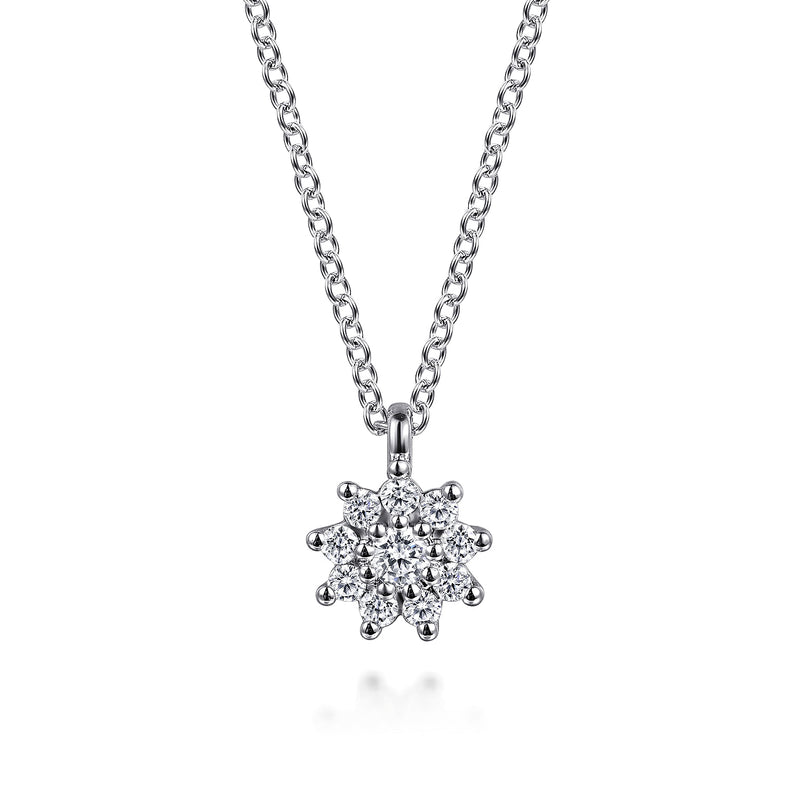 .19CTW White Sapphire Cluster Pendant, 17.5" - 14K White Gold