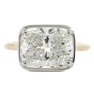 5.09ct Cushion Lab-Grown Diamond set East/West Bezel Solitaire Engagement Ring - 950 Platinum + 14k Yellow Gold