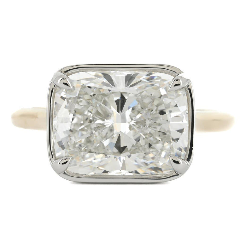5.09ct Cushion Lab-Grown Diamond set East/West Bezel Solitaire Engagement Ring - 950 Platinum + 14k Yellow Gold