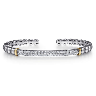 White Sapphire Open Bangle - 14K White Gold + Sterling Silver