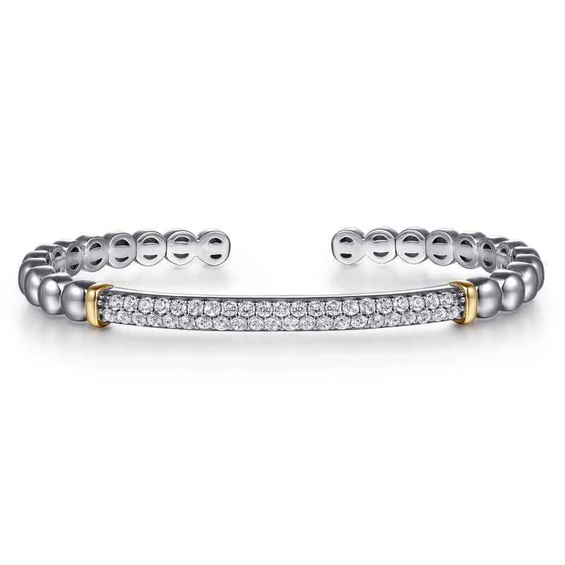 White Sapphire Open Bangle - 14K White Gold + Sterling Silver