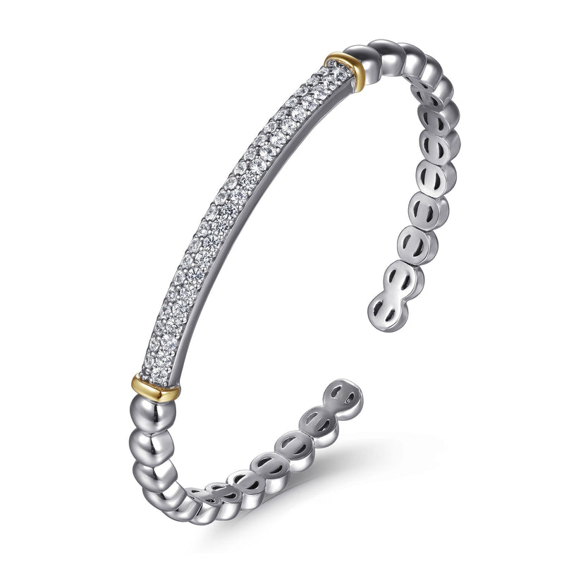 White Sapphire Open Bangle - 14K White Gold + Sterling Silver