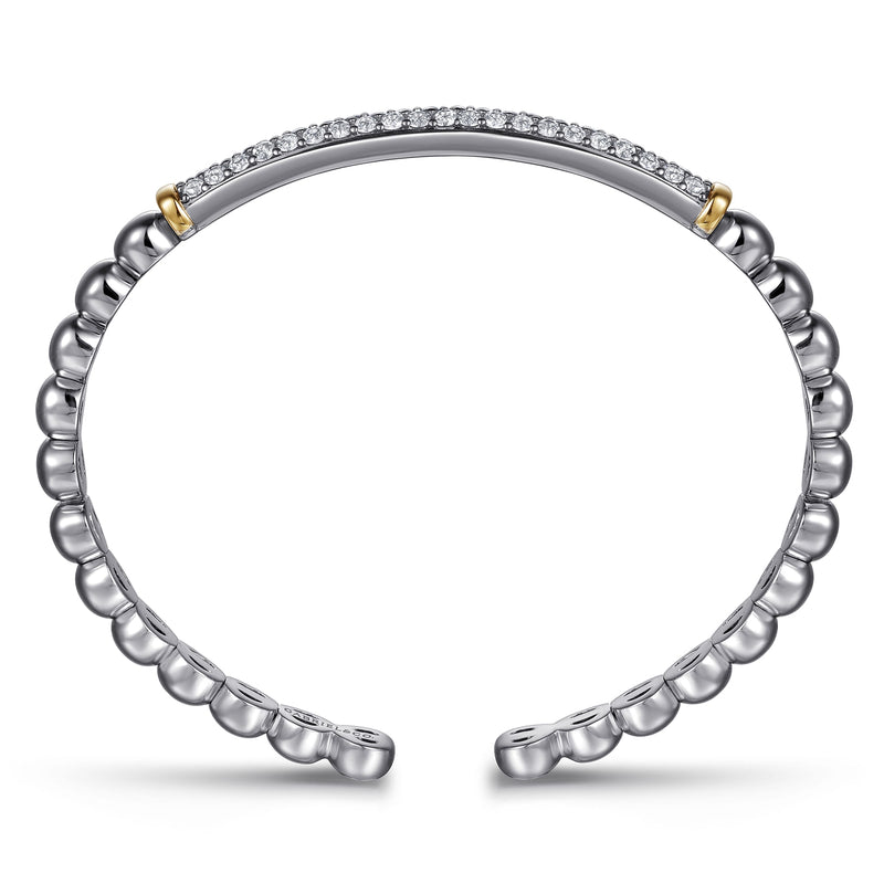 White Sapphire Open Bangle - 14K White Gold + Sterling Silver